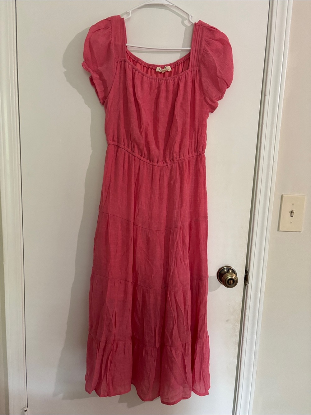 Girls' Coral Pink Puff Sleeve Maxi Dress